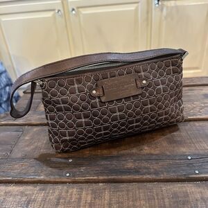 Kate Spade Dot Noel Brown Small Handbag Baguette Quilted Bag Fabric Purse
